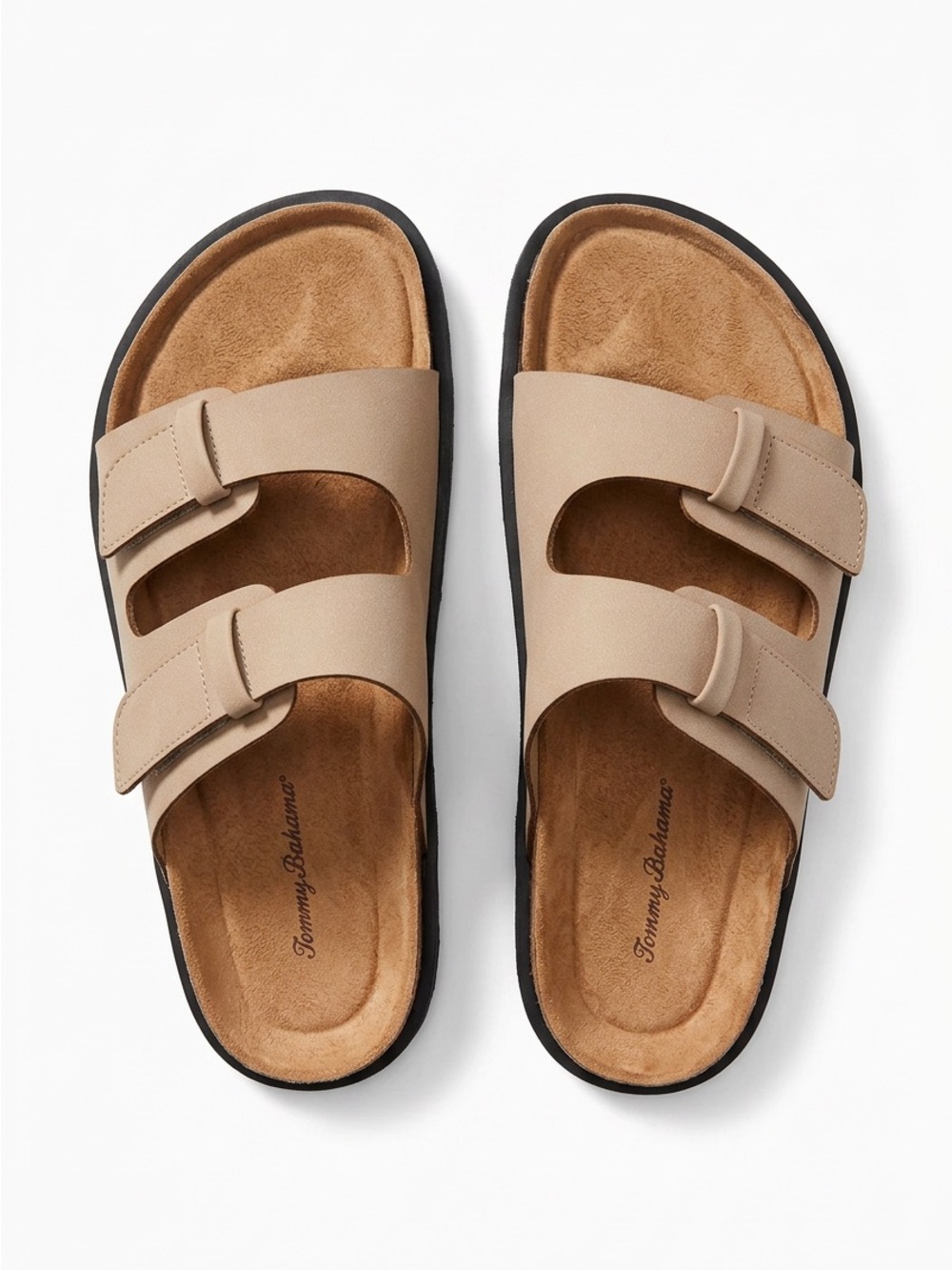 Tommy Bahama Men's Beige Double-Strap Slide Sandals